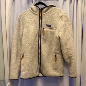 Patagonia Adult Cream Fleece Jacket with Black Trim